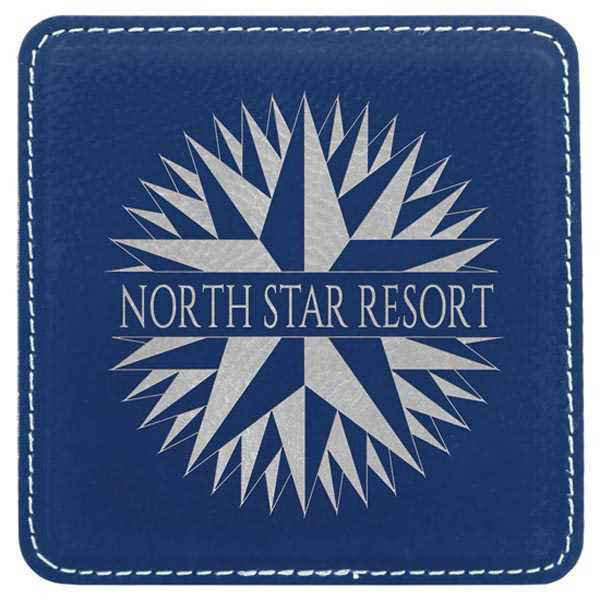Picture of 4" x 4" Square Blue/Silver Laserable Leatherette Coaster