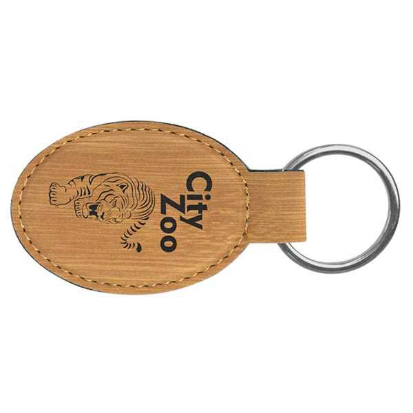 Picture of 3" x 1 3/4" Bamboo Laserable Leatherette Oval Keychain