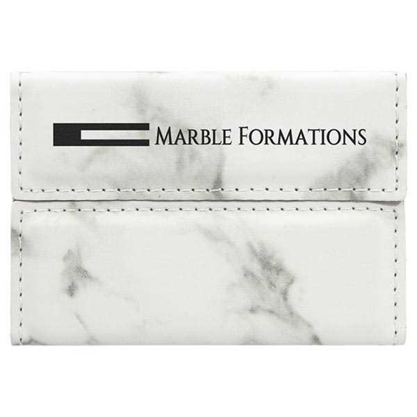 Picture of 3 3/4" x 2 3/4" White Marble Laserable Leatherette Hard Business Card Holder