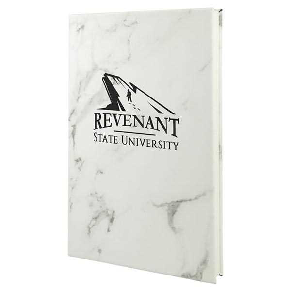 Picture of 5 1/4" x 8 1/4" White Marble Laserable Leatherette Journal
