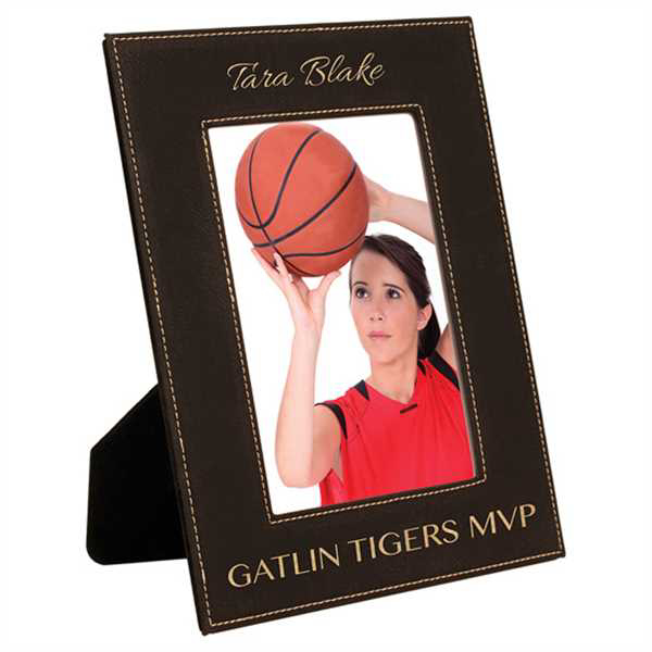 Picture of 5" x 7" Black/Gold Laserable Leatherette Photo Frame