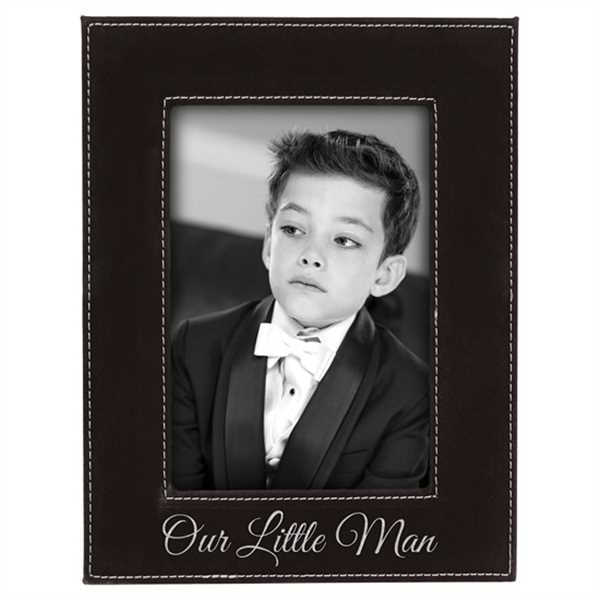 Picture of 4" x 6" Black/Silver Laserable Leatherette Photo Frame
