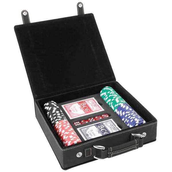 Picture of Black/Gold Laserable Leatherette 100 Chip Poker Set