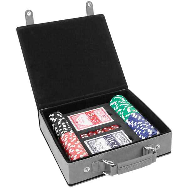 Picture of Gray/Black Laserable Leatherette 100 Chip Poker Set