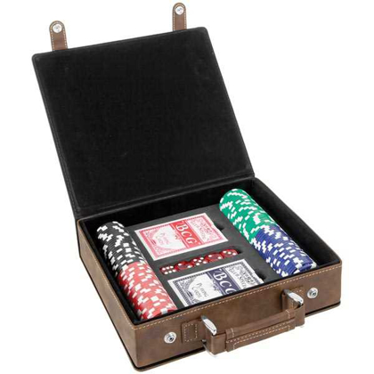 Picture of Rustic/Gold Laserable Leatherette 100 Chip Poker Set