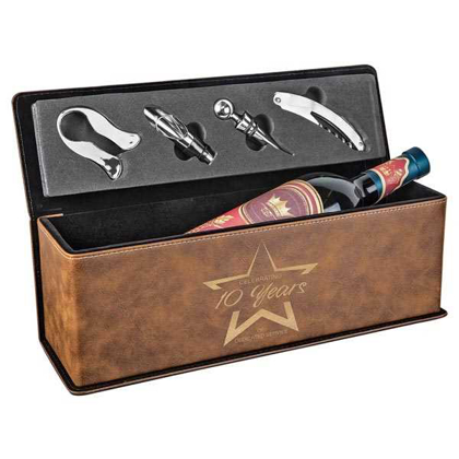 Picture of Rustic/Gold Laserable Leatherette Single Wine Box with Tools