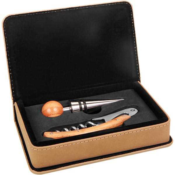 Picture of Light Brown Laserable Leatherette 2-Piece Wine Tool Set