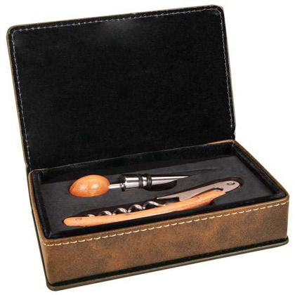 Picture of Rustic/Gold Laserable Leatherette 2-Piece Wine Tool Set