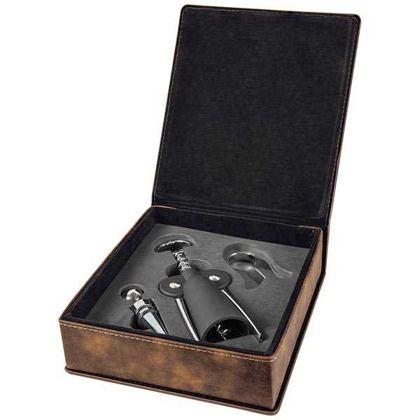 Picture of Rustic/Gold Laserable Leatherette 3-Piece Wine Tool Gift Set