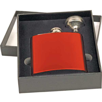 Picture of 6 oz. Gloss Red Flask Set in Black Presentation Box