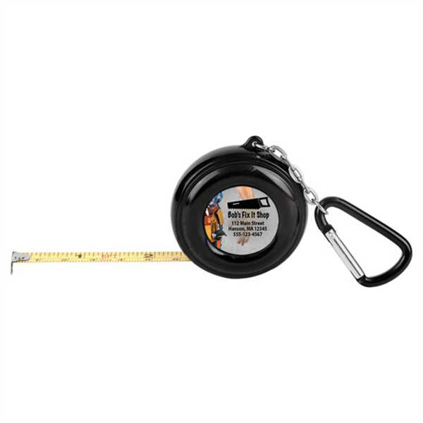 Picture of 6-Foot Black Pocket Tape Measure with Carabiner & 1" Insert Area, 2-sided