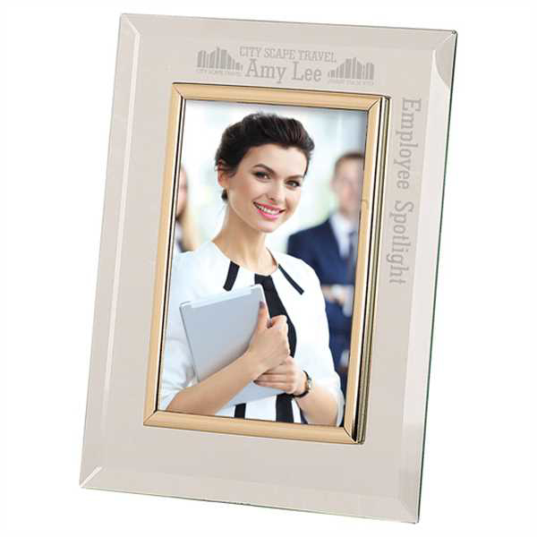 Picture of 4" x 6" Clear Glass Mirror Picture Frame with Gold Trim