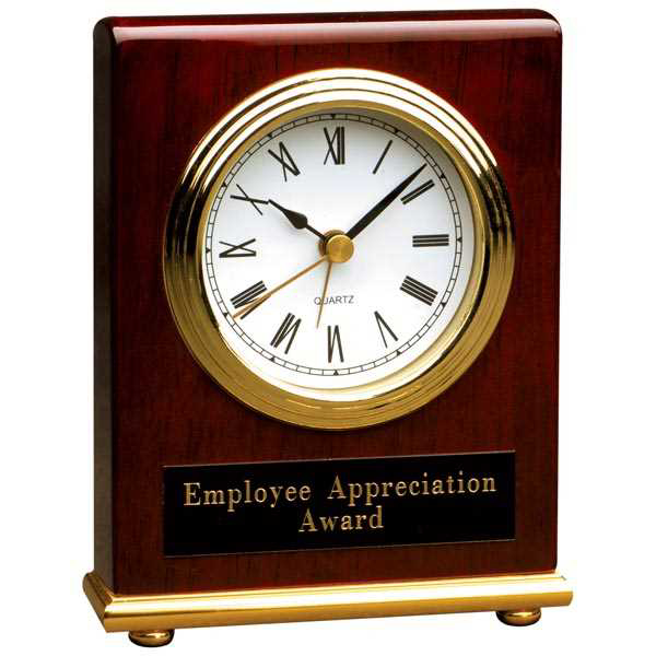 Picture of 4" x 5" Rosewood Piano Finish Rectangle Desk Clock