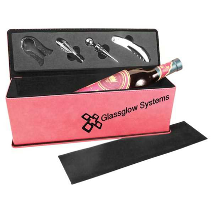 Picture of Pink Laserable Leatherette Single Wine Box with Tools
