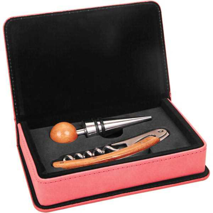 Picture of Pink Laserable Leatherette 2-Piece Wine Tool Set