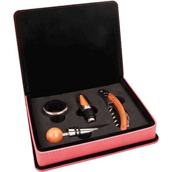 Picture of Pink Laserable Leatherette 4-Piece Wine Tool Set