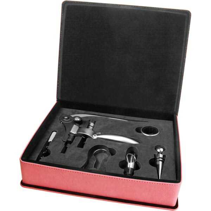 Picture of Pink Laserable Leatherette 5-Piece Wine Tool Gift Set