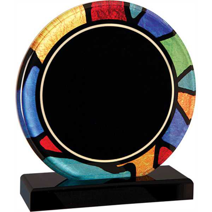 Picture of 6 1/4" Stained Glass Round Acrylic with Black Base