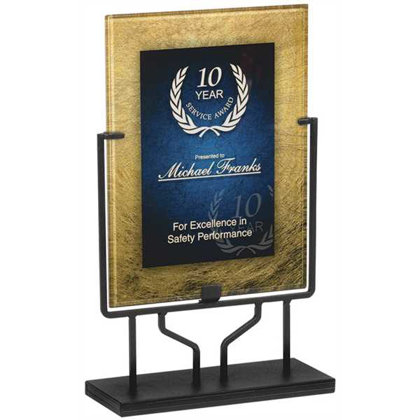 Picture of 9 1/2" x 16" Gold/Blue Acrylic Art Plaque with Iron Stand
