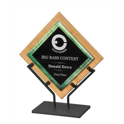 Picture of 10" Green Galaxy Acrylic with Bamboo Plaque and Iron Stand