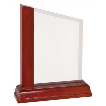 Picture of 8 inch Clear High Gloss Acrylic Peak with Mahogany Finish Wood Base