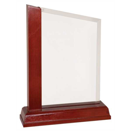 Picture of 9 inch Clear High Gloss Acrylic Peak with Mahogany Finish Wood Base