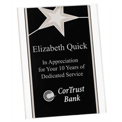 Picture of 6 x 8 Black/Silver Star Acrylic Stand Up Plaque with Easel