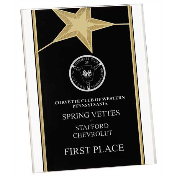 Picture of 7 x 9 Black/Gold Star Acrylic Stand Up Plaque with Easel