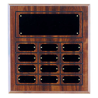 Picture of 11 3/4" x 12 3/4" Cherry Finish Completed Perpetual Plaque with 12 Plates