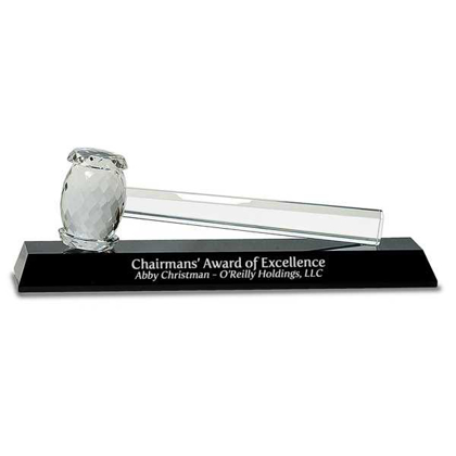 Picture of 13 7/8" x 4 1/4" Crystal Gavel on Black Base