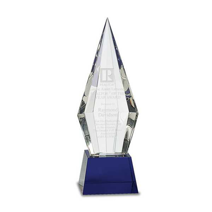 Picture of 11" Obelisk Facet Crystal on Blue Pedestal Base