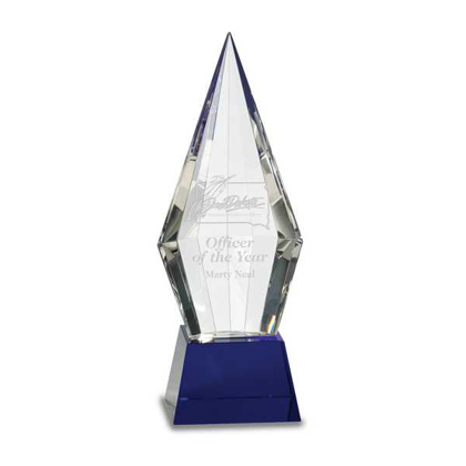 Picture of 9 1/2" Obelisk Facet Crystal on Blue Pedestal Base