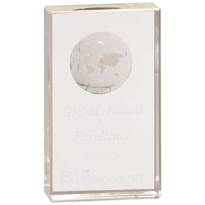 Picture of 6" Clear Crystal Rectangle with Globe Etching