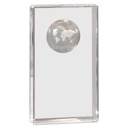 Picture of 8" Clear Crystal Rectangle with Globe Etching