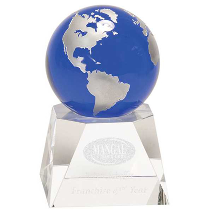 Picture of 6 1/2" Blue Crystal Globe on Clear Crystal Base