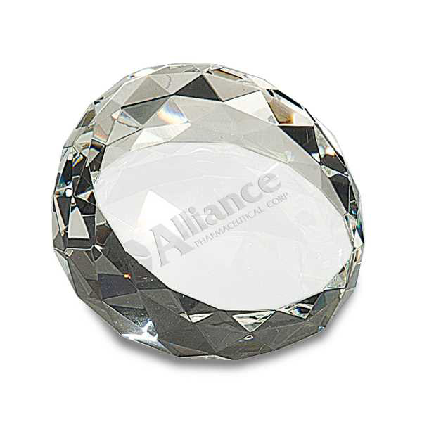 Picture of 3 1/2" x 2" Clear Round Crystal Facet Paperweight