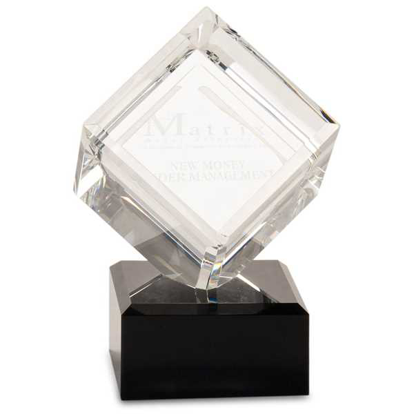 Picture of 6" Clear Crystal Cube on Black Pedestal Base