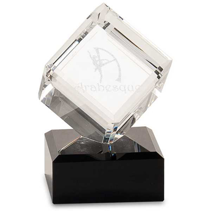 Picture of 4 1/2" Clear Crystal Cube on Black Pedestal Base