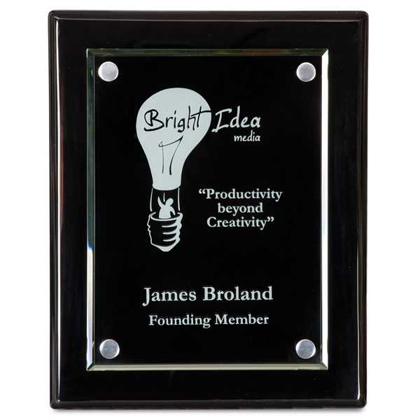 Picture of 10 1/2" x 13" Black Piano Finish Floating Glass Plaque