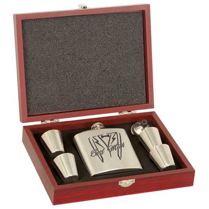 Picture of 6 oz. Stainless Steel Flask Set in Wood Presentation Box