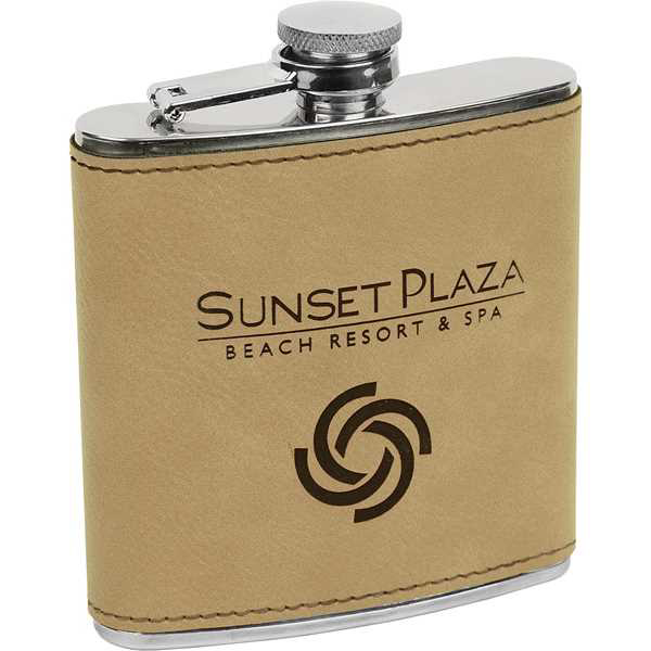 Picture of 6 oz. Light Brown Laserable Leatherette Stainless Steel Flask