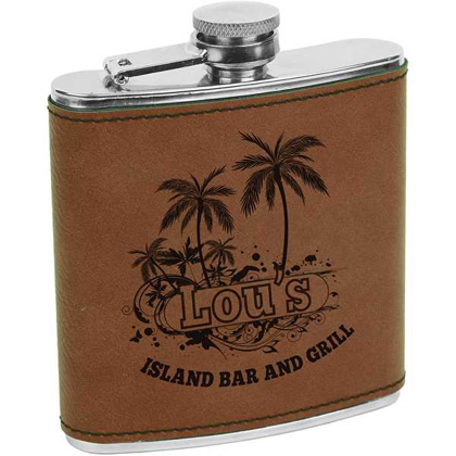 Picture of 6 oz. Dark Brown Laserable Leatherette Stainless Steel Flask