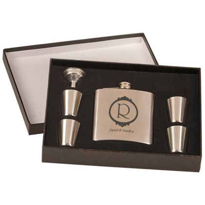 Picture of 6 oz. Stainless Steel Flask Set in Black Presentation Box