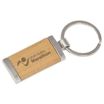 Picture of 7/8" x 1 7/8" Silver/Wood Laserable Rectangle Keychain