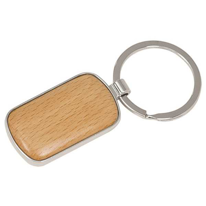 Picture of 1" x 1 3/4" Silver/Wood Laserable Rounded Corner Rectangle Keychain