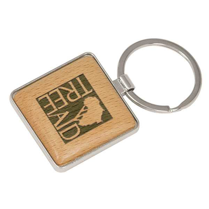 Picture of 1 9/16" x 1 9/16" Silver/Wood Laserable Square Keychain