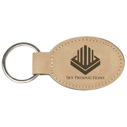 Picture of 3" x 1 3/4" Light Brown Laserable Leatherette Oval Keychain