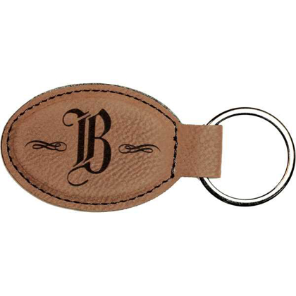 Picture of 3" x 1 3/4" Dark Brown Laserable Leatherette Oval Keychain