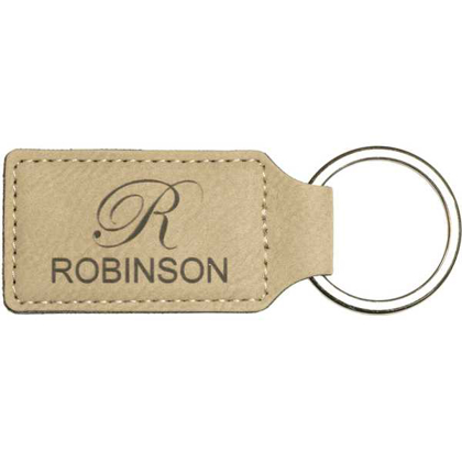 Picture of 2 3/4" x 1 1/4" Light Brown Laserable Leatherette Rectangle Keychain