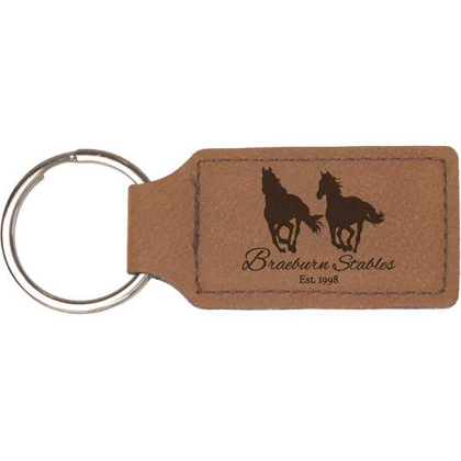 Picture of 2 3/4" x 1 1/4" Dark Brown Leatherette Rectangle Keychain